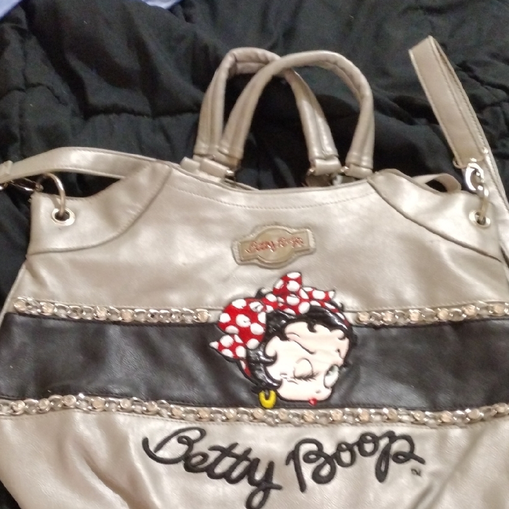 Betty Boop Gray and Black Tote with Rhinestone Embellishments
